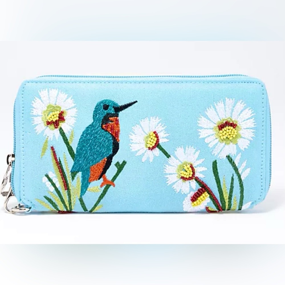 🐢 America & Beyond Embellished Zip Wallet & ID Pouch Bundle. “Blue Bird”. NWT